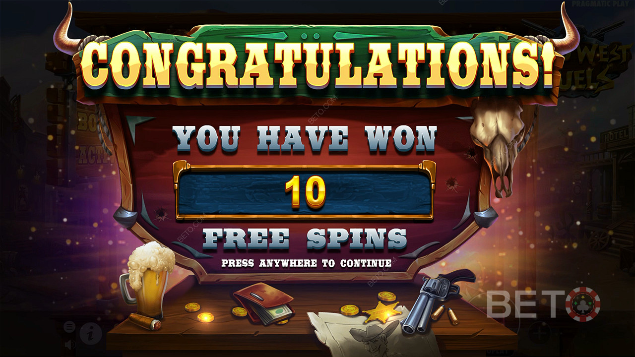 Score 10 Free Spins with 3 or more Scatters