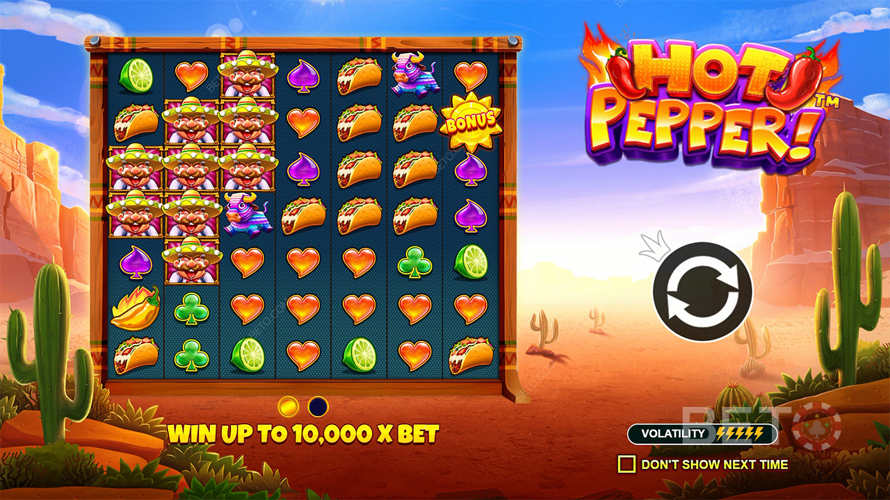 Spice up your day with a 10,000x max win in the Hot Pepper pokie game