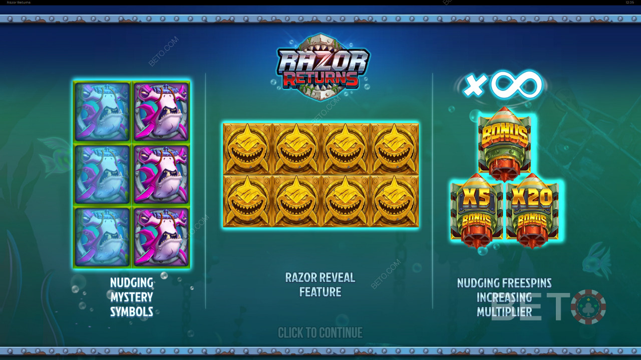 Uncover Mystery icons, Razor Reveal bonus, and Free Spins round