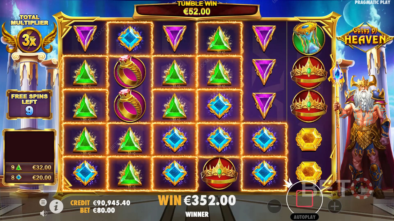 The Scatter Pays feature boosts big wins in the Gates of Heaven online pokie
