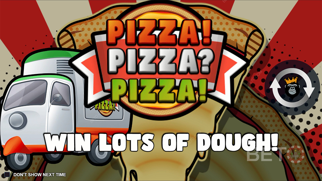 Nab a Top Prize over 7,000x your wager in the Pizza! Pizza? Pizza! pokie