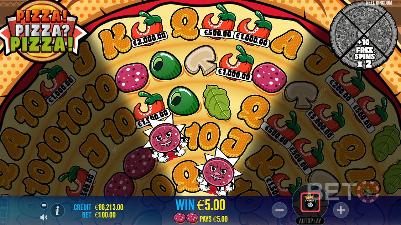 Coin symbols amp up the Free Spins potential in Pizza! Pizza? Pizza! pokie