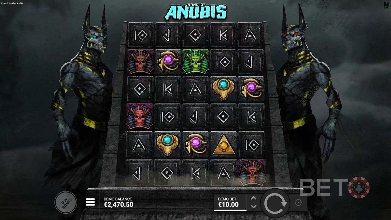 The larger layout boosts win chances in Hand of Anubis online pokie