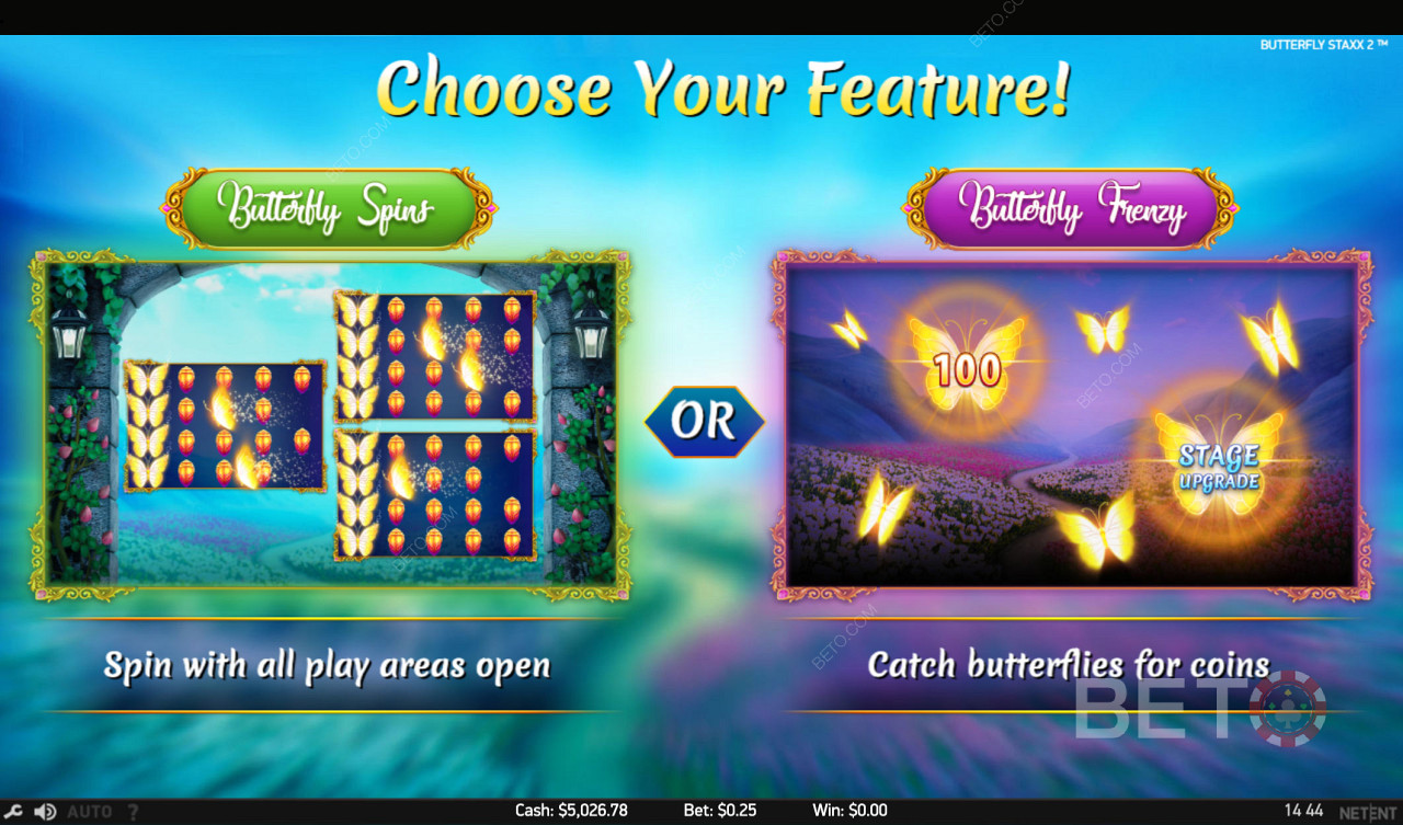 Choose between two epic bonus rounds - spin or snag butterflies mode