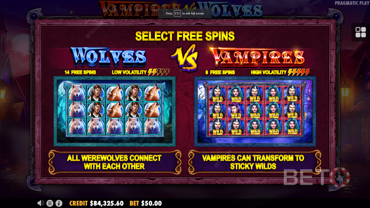 Double Free Spin Bonuses in Vampires vs Wolves