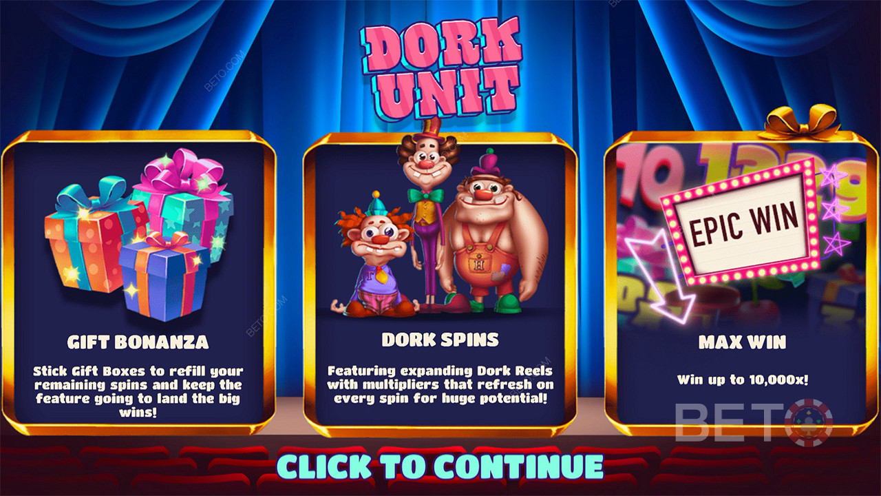 Score 2 choice bonus rounds and a hefty top prize in the Dork Unit pokie