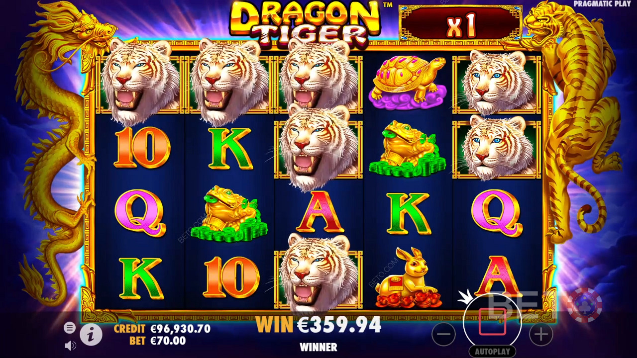 Multipliers kick in during Free Spins bonus in Dragon Tiger online pokie
