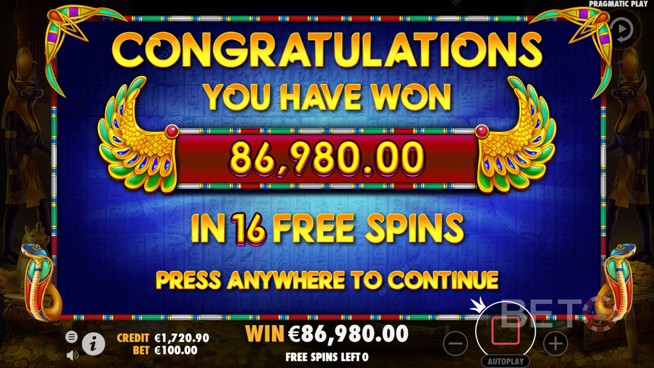 Spin for massive wins in Free spins at The Tomb of the Scarab Queen