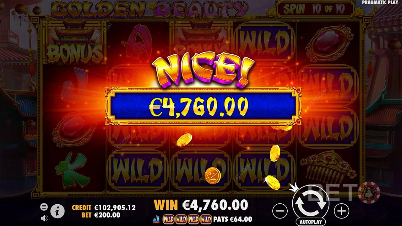 Score 210x Your Wager in the Golden Beauty Online Pokie!