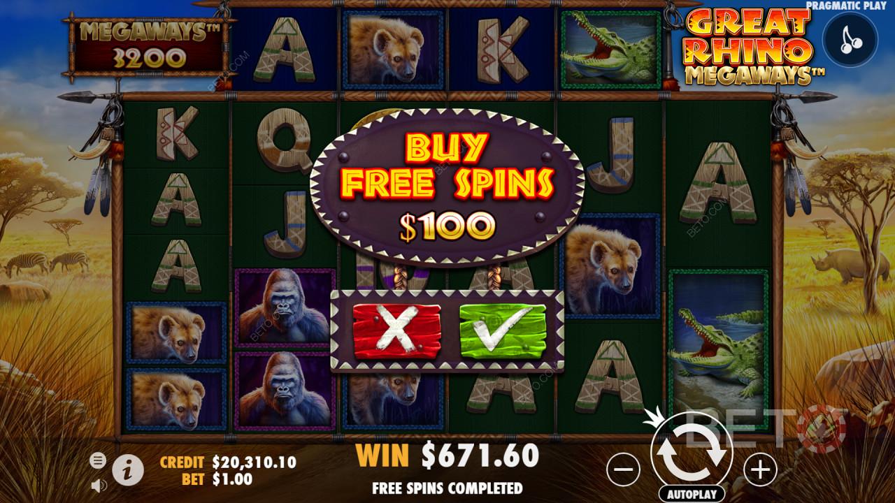 Score Free Spins in Great Rhino Megaways Video Pokie