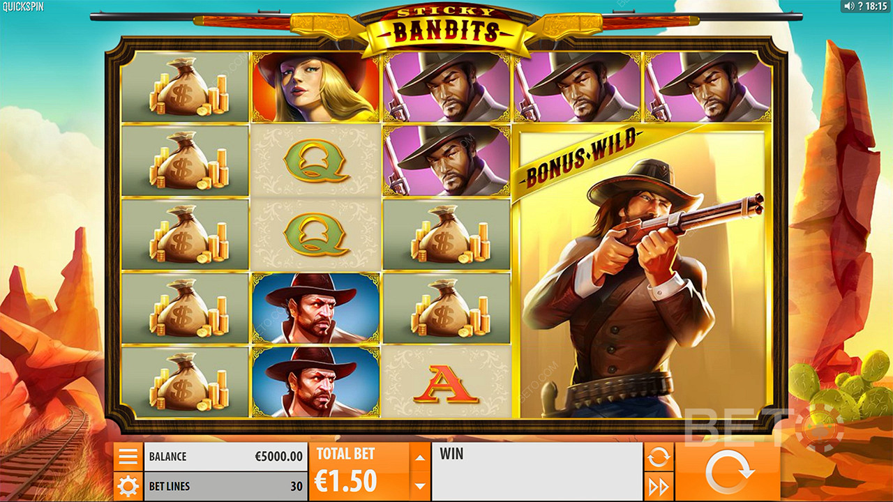 Watch for the Massive Wilds in the Sticky Bandits online pokie