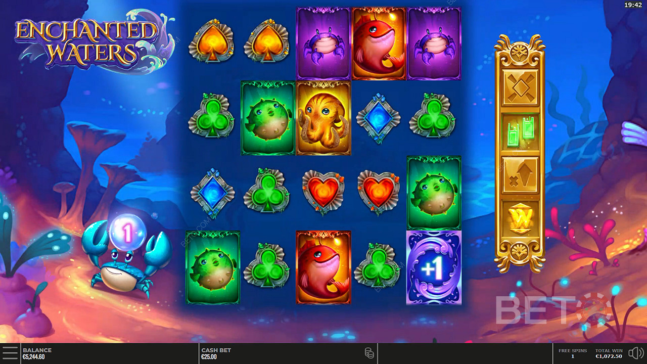 Bonus features stay live throughout Free Spins in Enchanted Waters online pokie