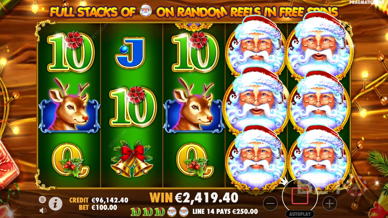 Score Stacked Wild Reels in Free Spins on Santa online pokie