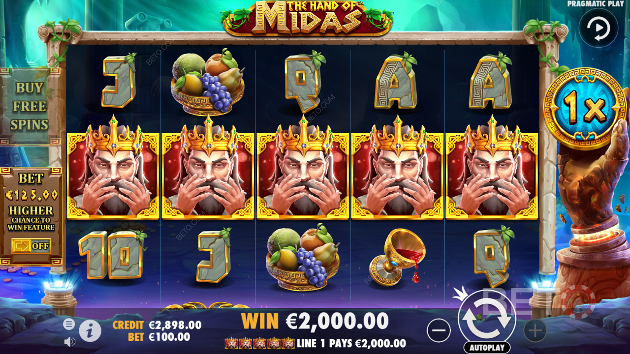 5 Golden Symbols pay big in the Hand of Midas Video Pokie