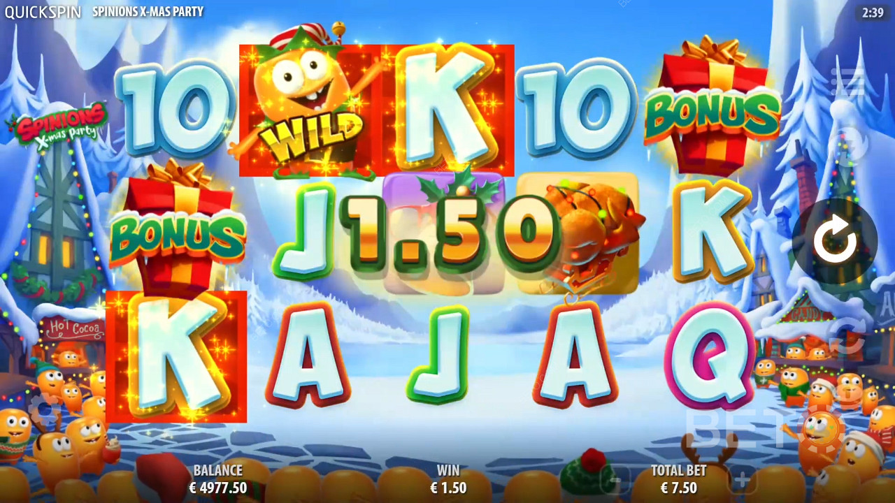 Score 3 Scatters or 2+ Wilds to kick off the Spinions Christmas Party pokie