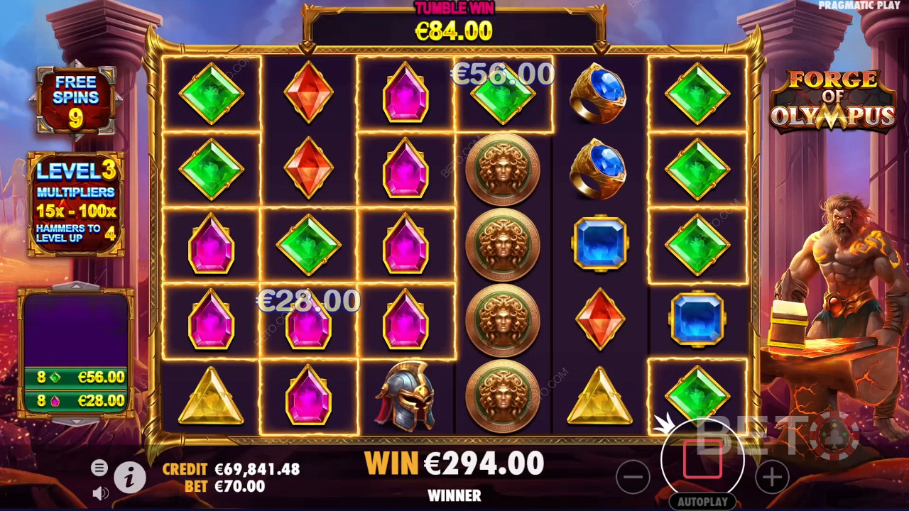 Multipliers and cascades boost your winnings in the Free Spins