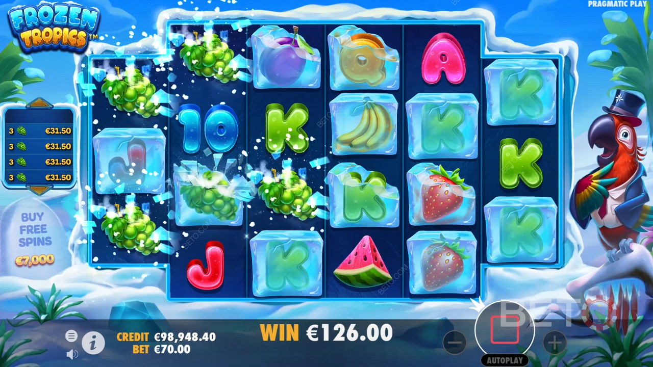 Thaw symbols with winning combos in this icy tropical pokie