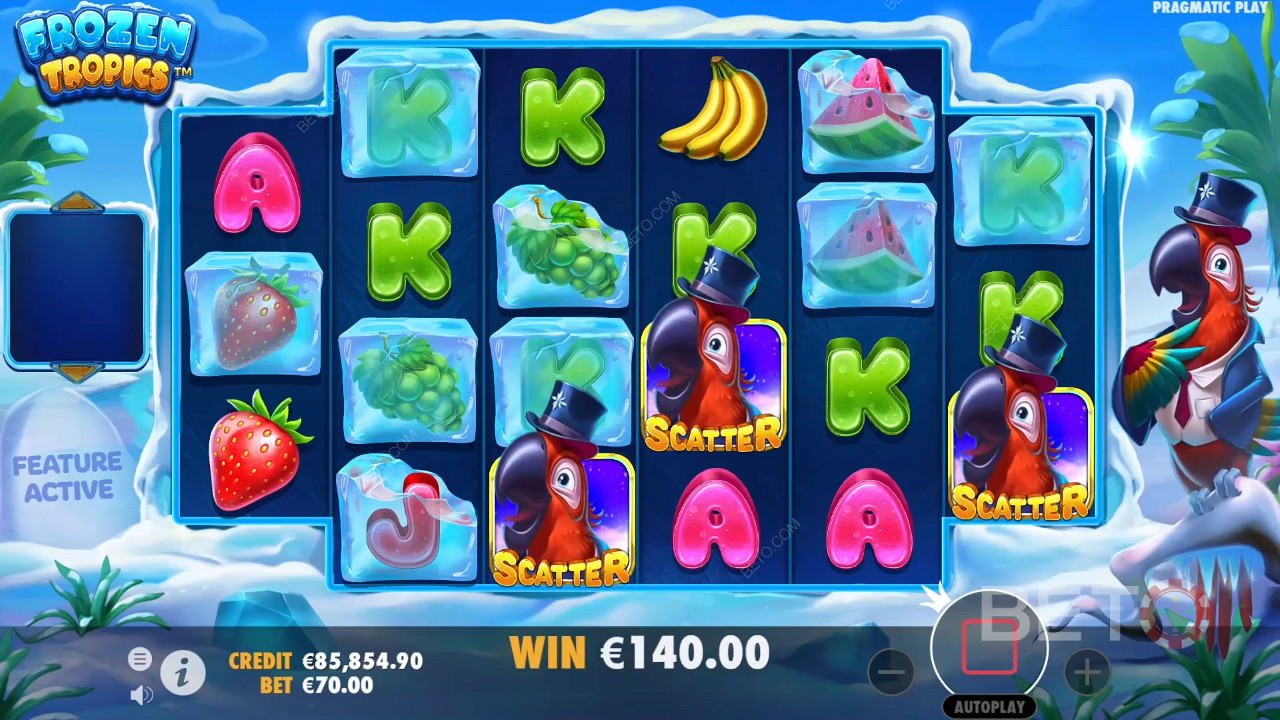 3 Scatter symbols trigger Free Spins in Frozen Tropics online pokie
