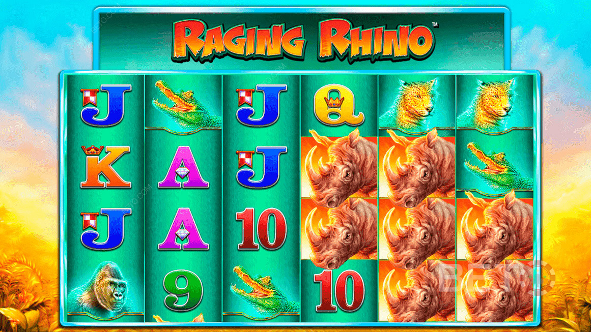 Vibrant, Bush-Inspired symbols in Raging Rhino