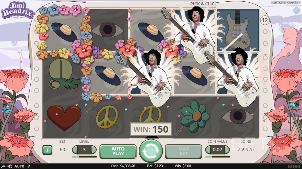 Three Jimi Hendrix Scatters Spark Pick and Click Bonus Round