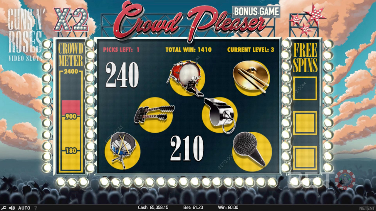 The unique Crowd Rocker Bonus Game in Guns N