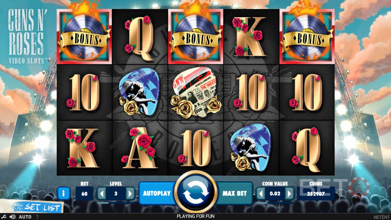 Score three Bonus Symbols on the reels of Guns N