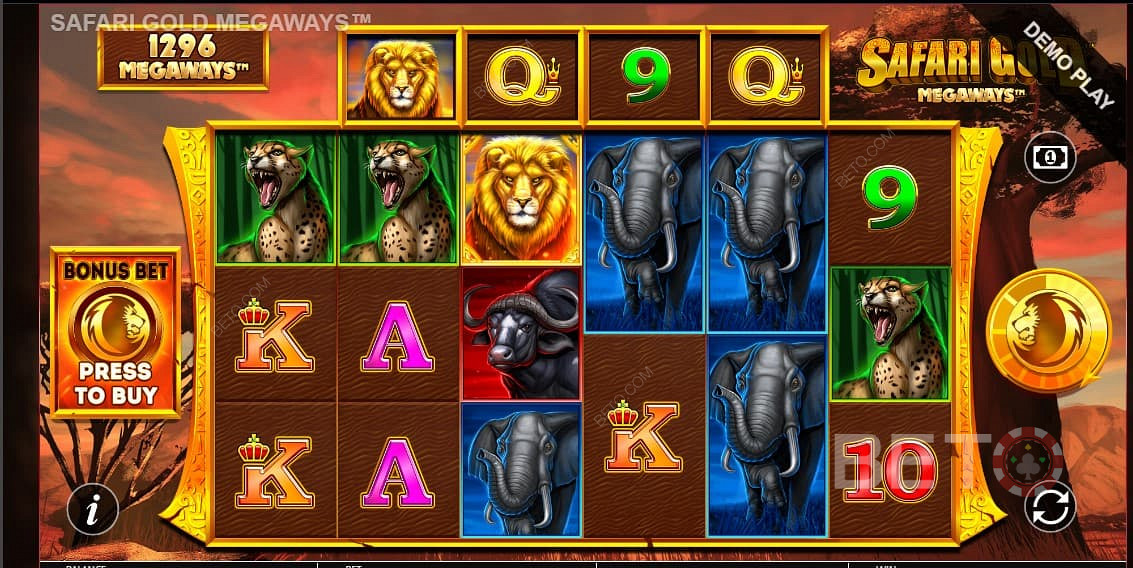 Safari Gold Megaways - explore African wildlife and unlock up to 117,649 winning combos!
