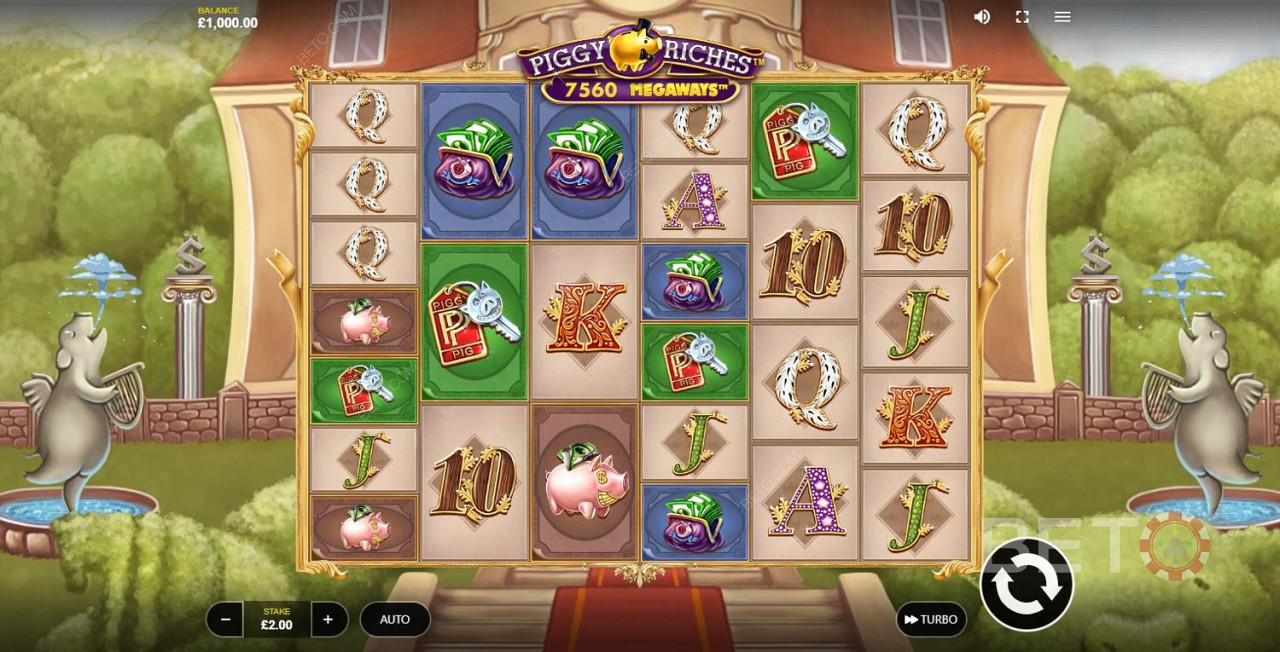 Spin reels of varying sizes in Piggy Riches Megaways