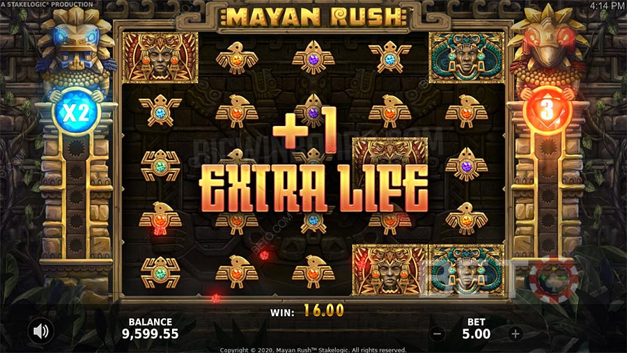 Mayan Rush bonus features include Free Spins, multiplier and gamble option