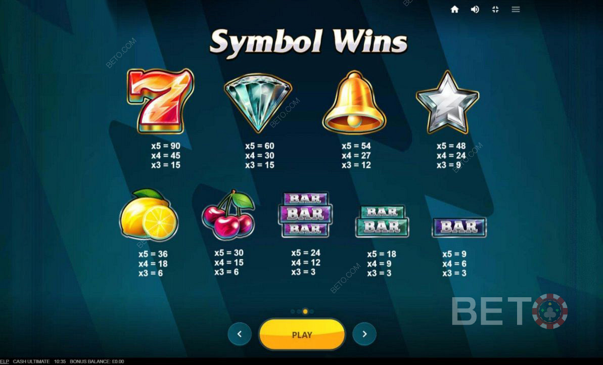 Symbol combos in Cash Ultimate pokie