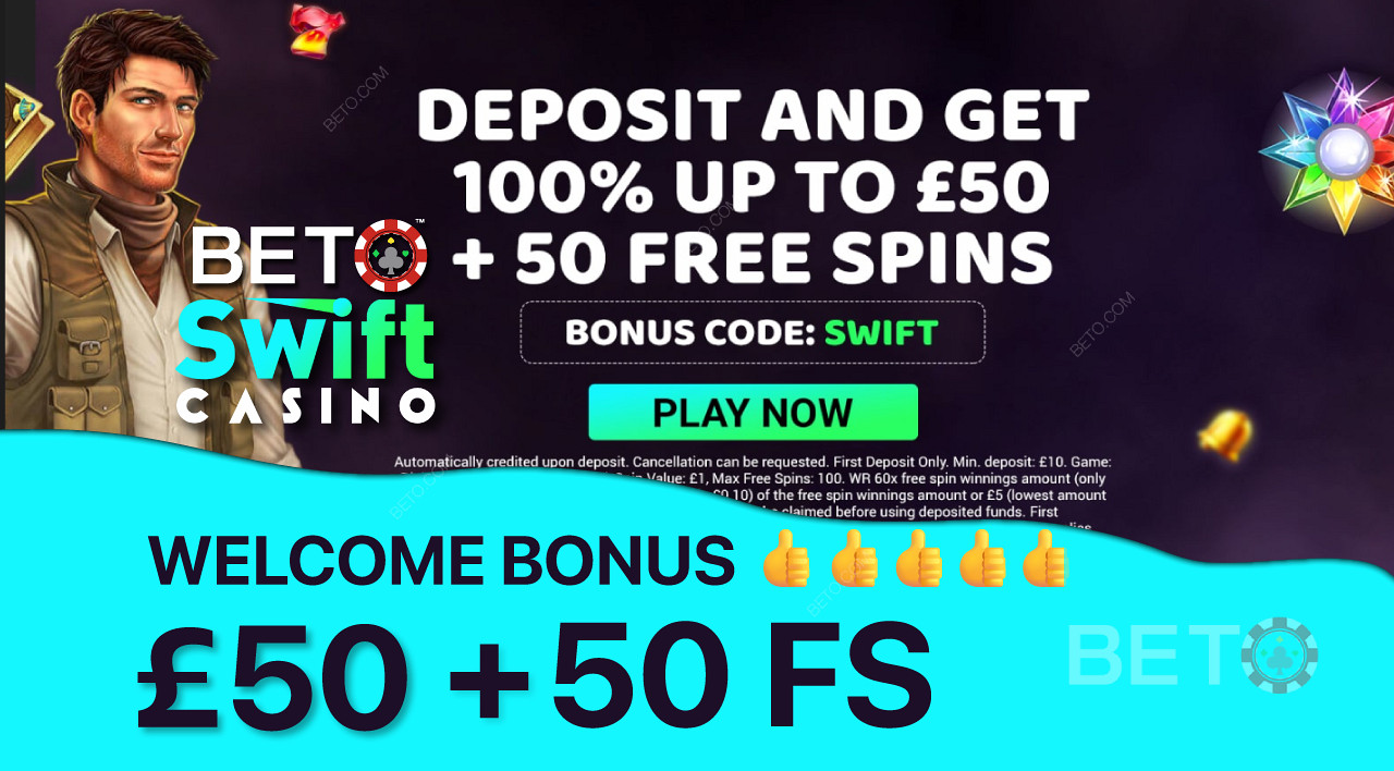 Score a 100% bonus up to $100 and 50 Free Spins as Welcome Offer