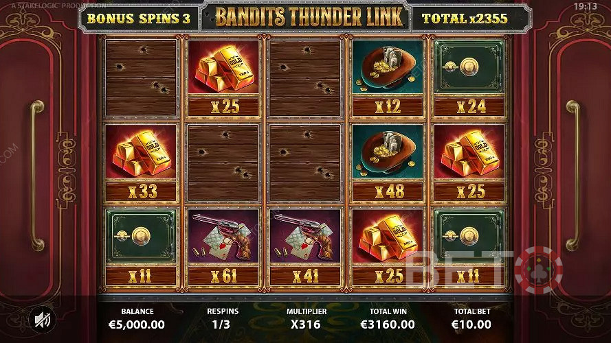 The symbols in Bandits Thunder Link are all true blue to the Wild West theme, mate.