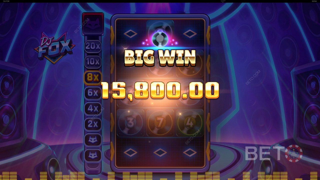 Score 10000 Times Your Wager on DJ Fox Pokie!