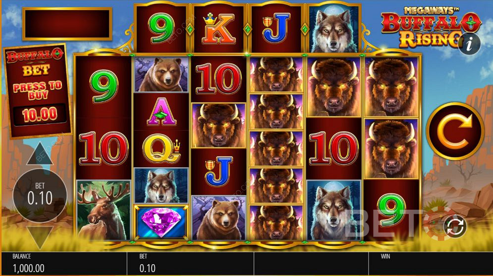 Kiwi-style grid in Buffalo Rising Megaways pokie