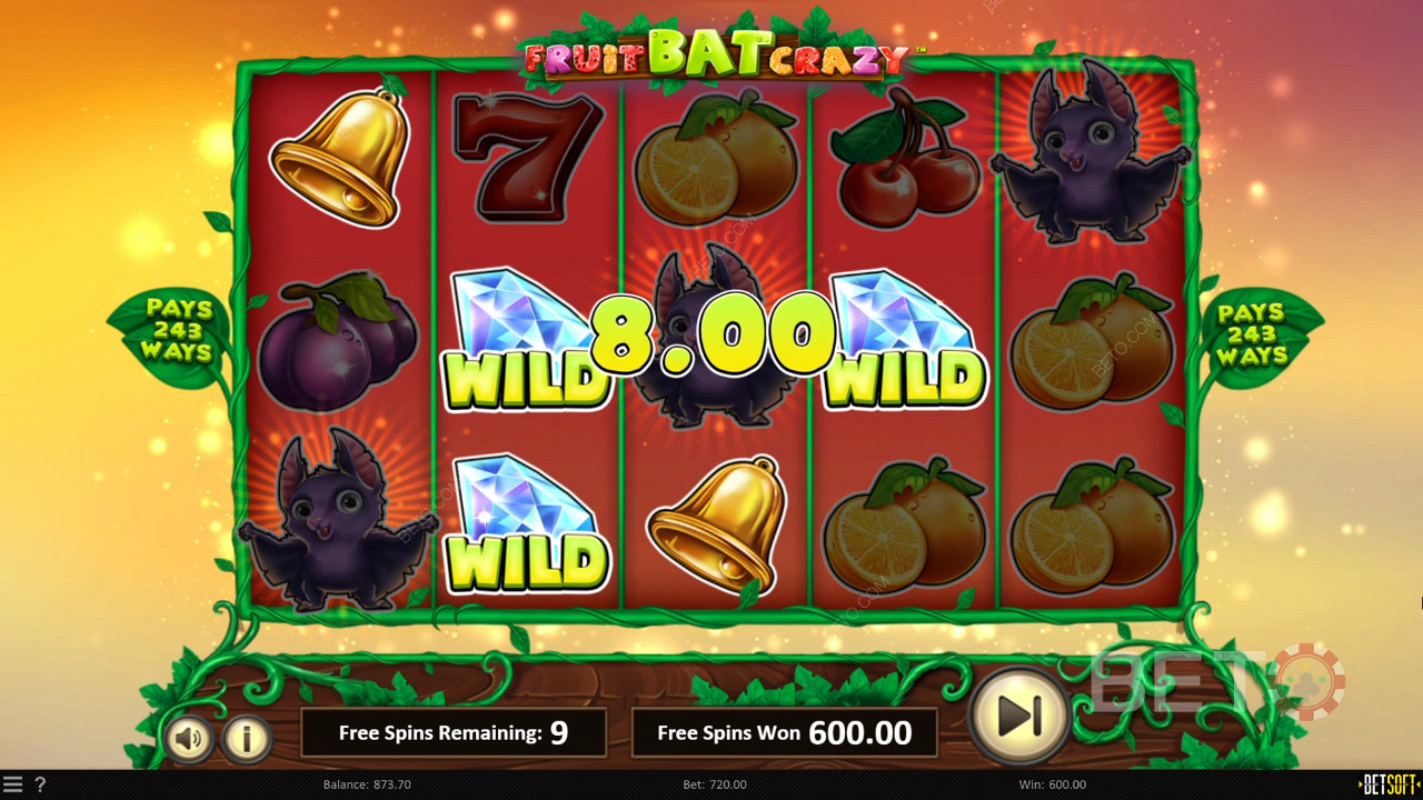 Scoring with diamond wilds in Fruit Bat Crazy