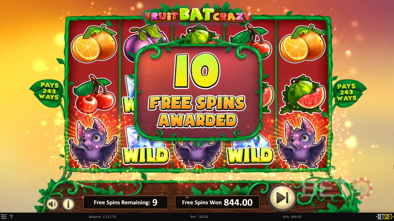 Scoring 10 free spins in Fruit Bat Crazy