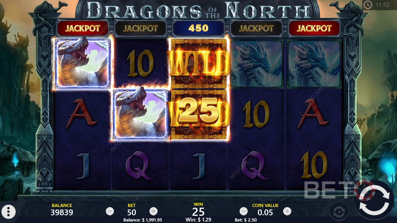 Scatter symbols boost your wins in Dragons of the North online pokie