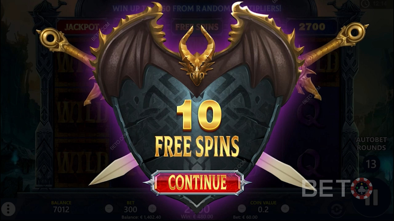Opening screen of Dragons of the North online pokie