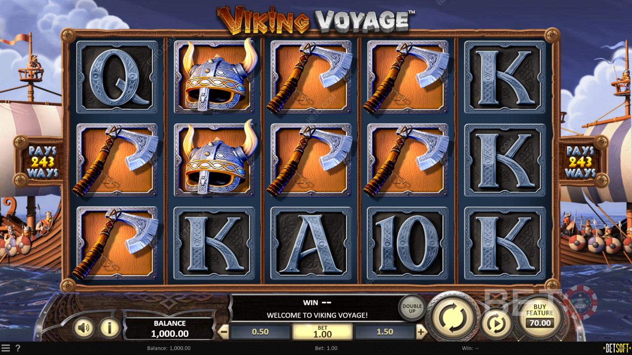 Sail the seas with Viking themes and symbols in Viking Voyage online pokie