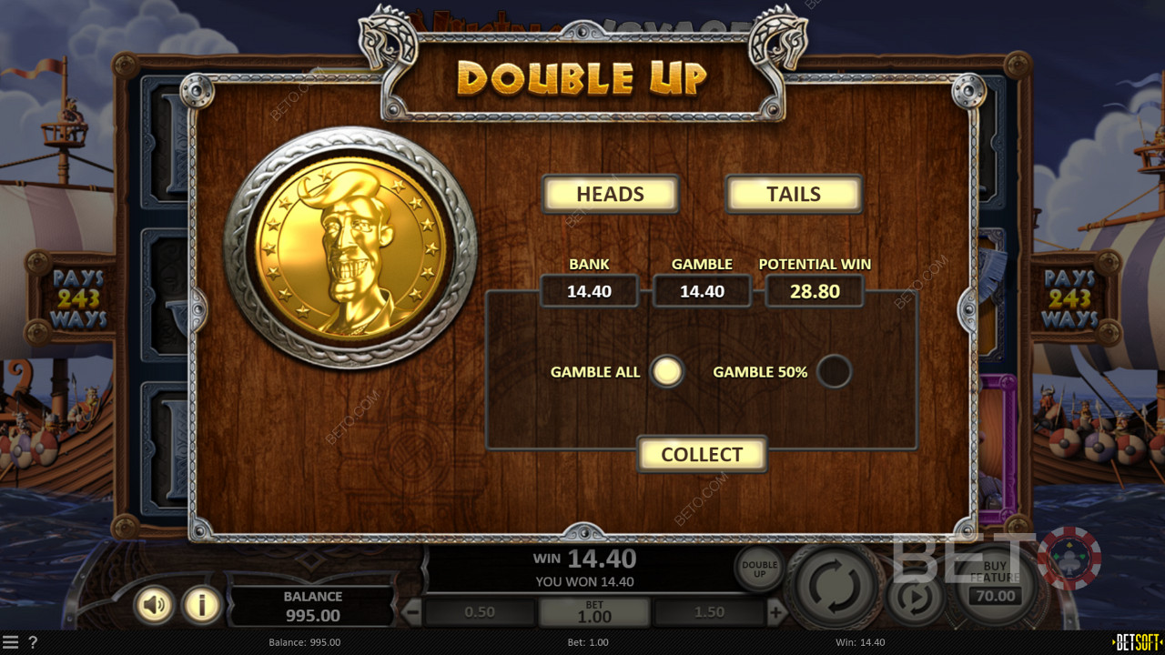 Give the Double Up feature a go to boost your wins in Viking Voyage pokie