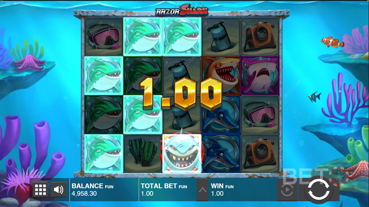 Snag wins with Wild symbols in Razor Shark pokie