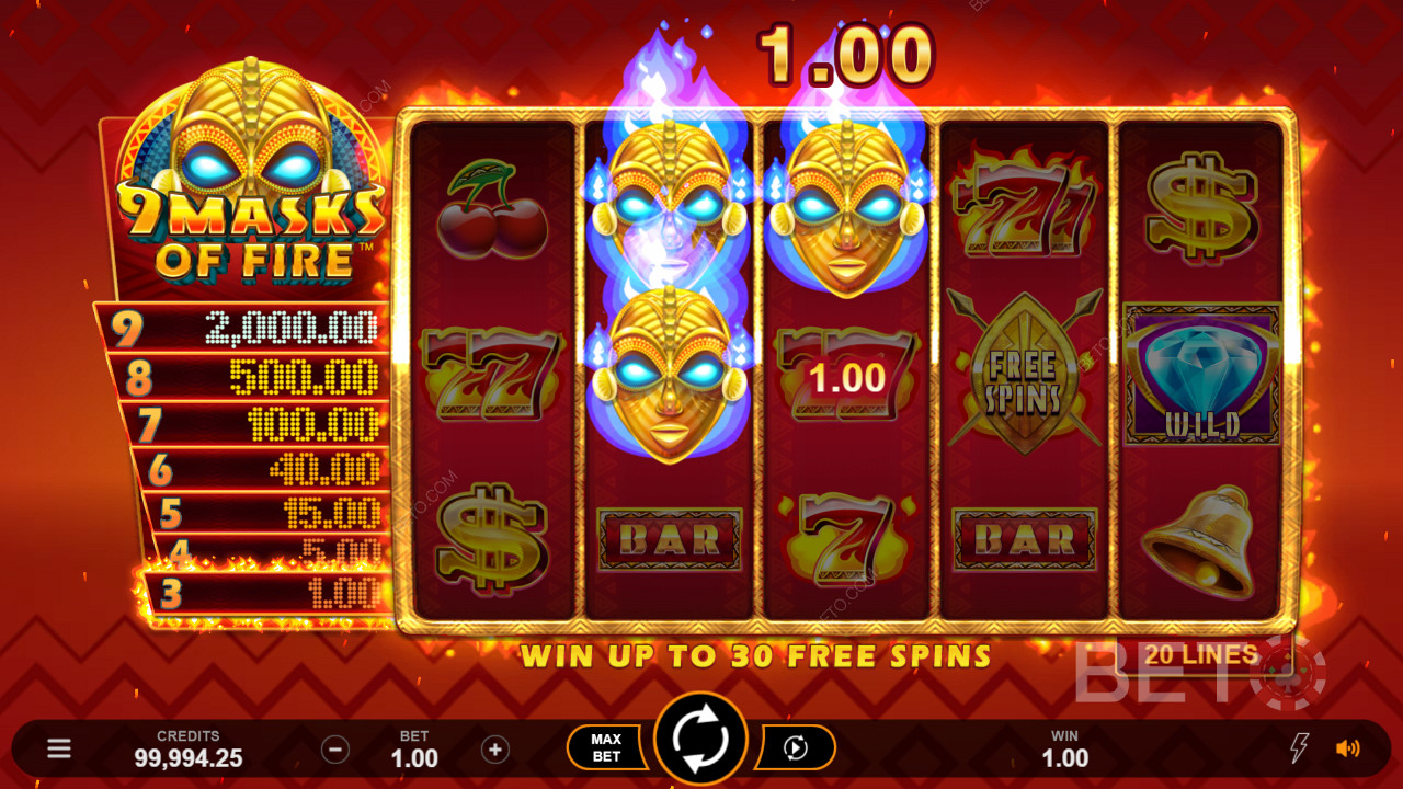 This pokie game features five reels and 20 paylines