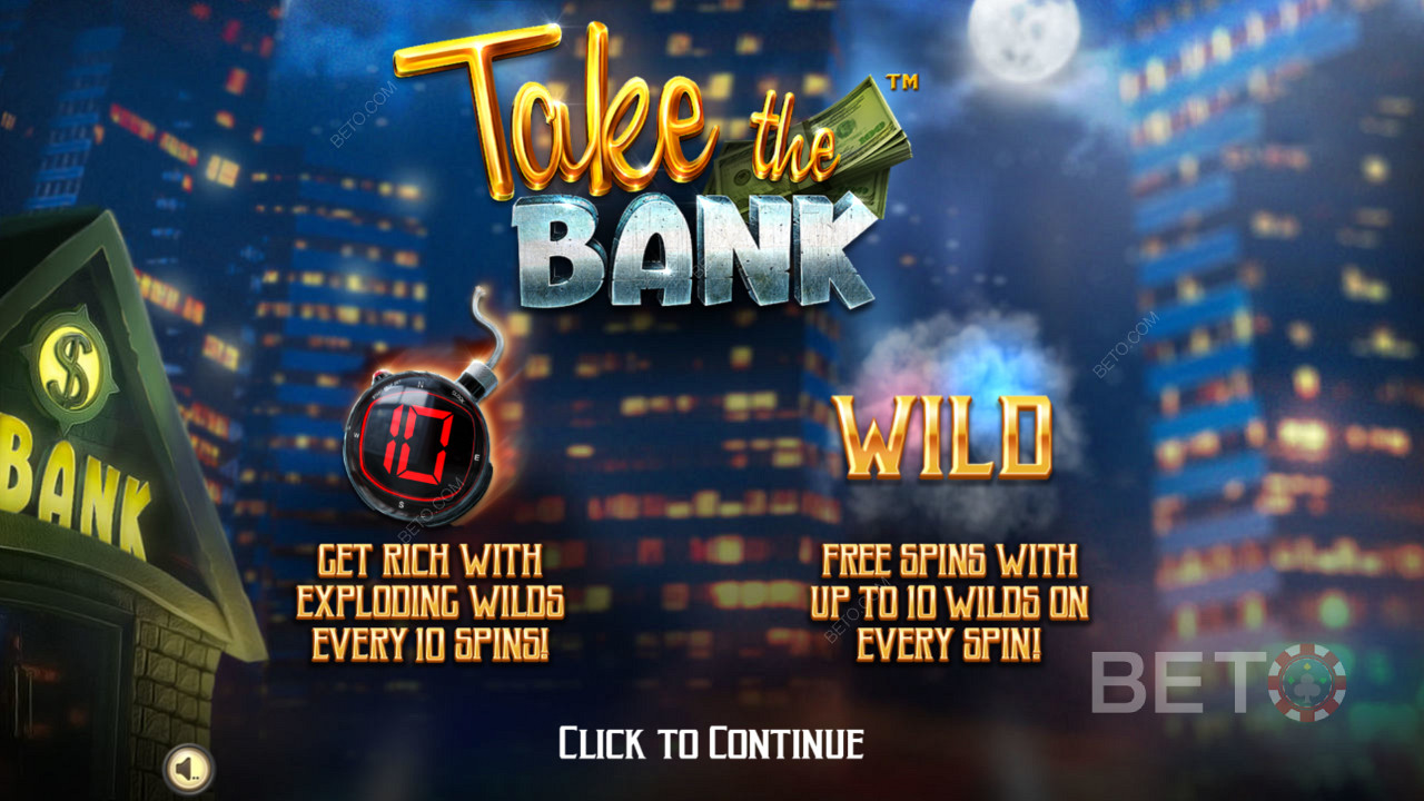 Intro screen of Take The Bank - Score Big with exploding Wilds