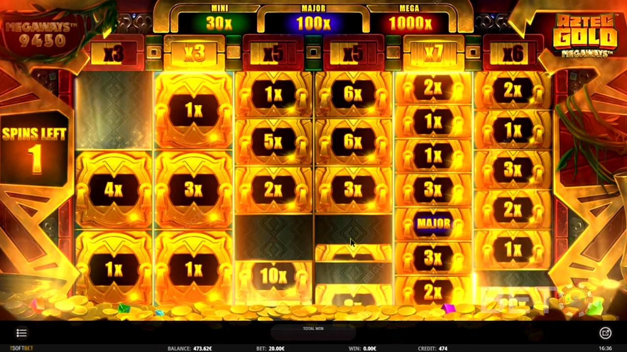 Score heaps of multipliers in Aztec Gold Cash Respins