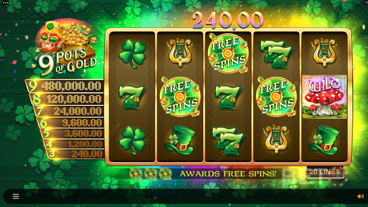 Lucky Free Spin symbols in 9 Pots of Gold