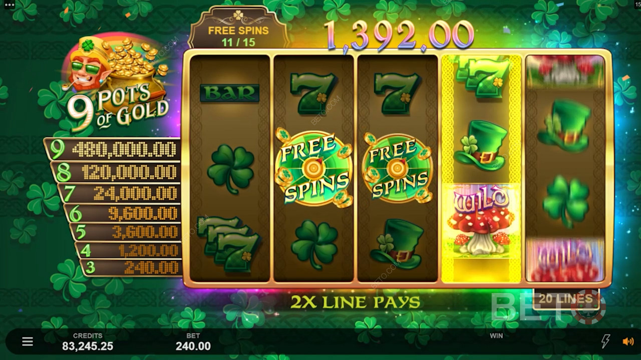 Lucky Free Spins icons in 9 Pots of Gold