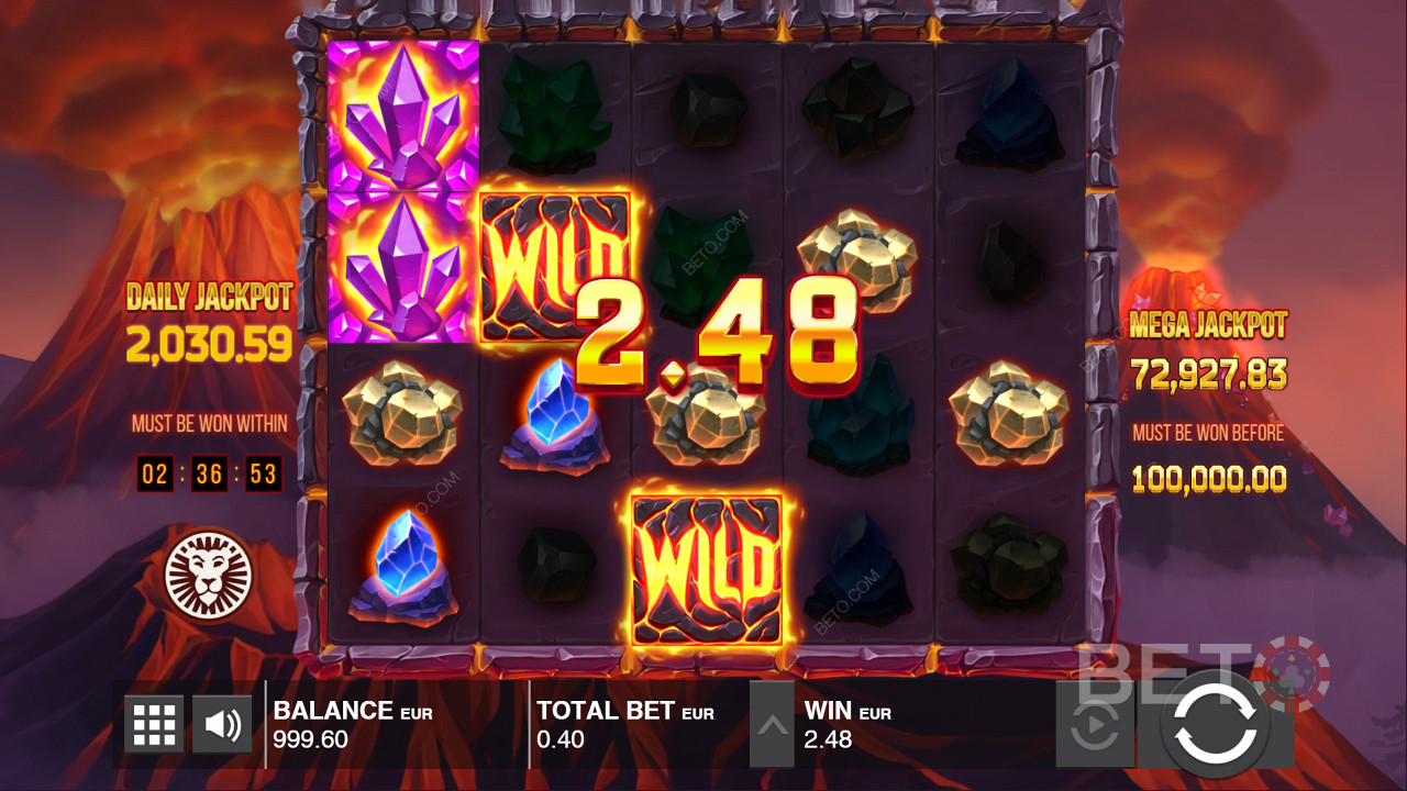 Wild symbols boost payouts in Mount Magmas online pokie
