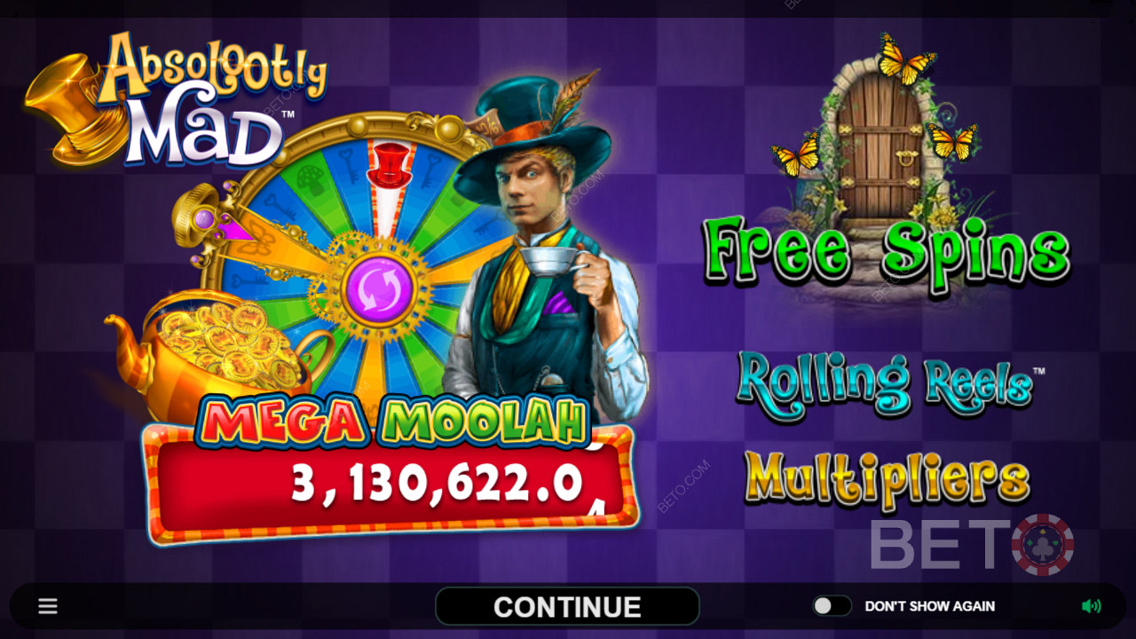 Score massive jackpots and more in Absolootly Mad: Mega Moolah pokie machine