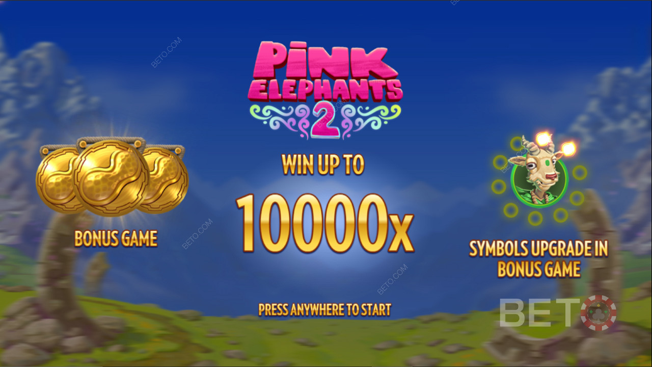 The opening screen of this pokie highlights its key features