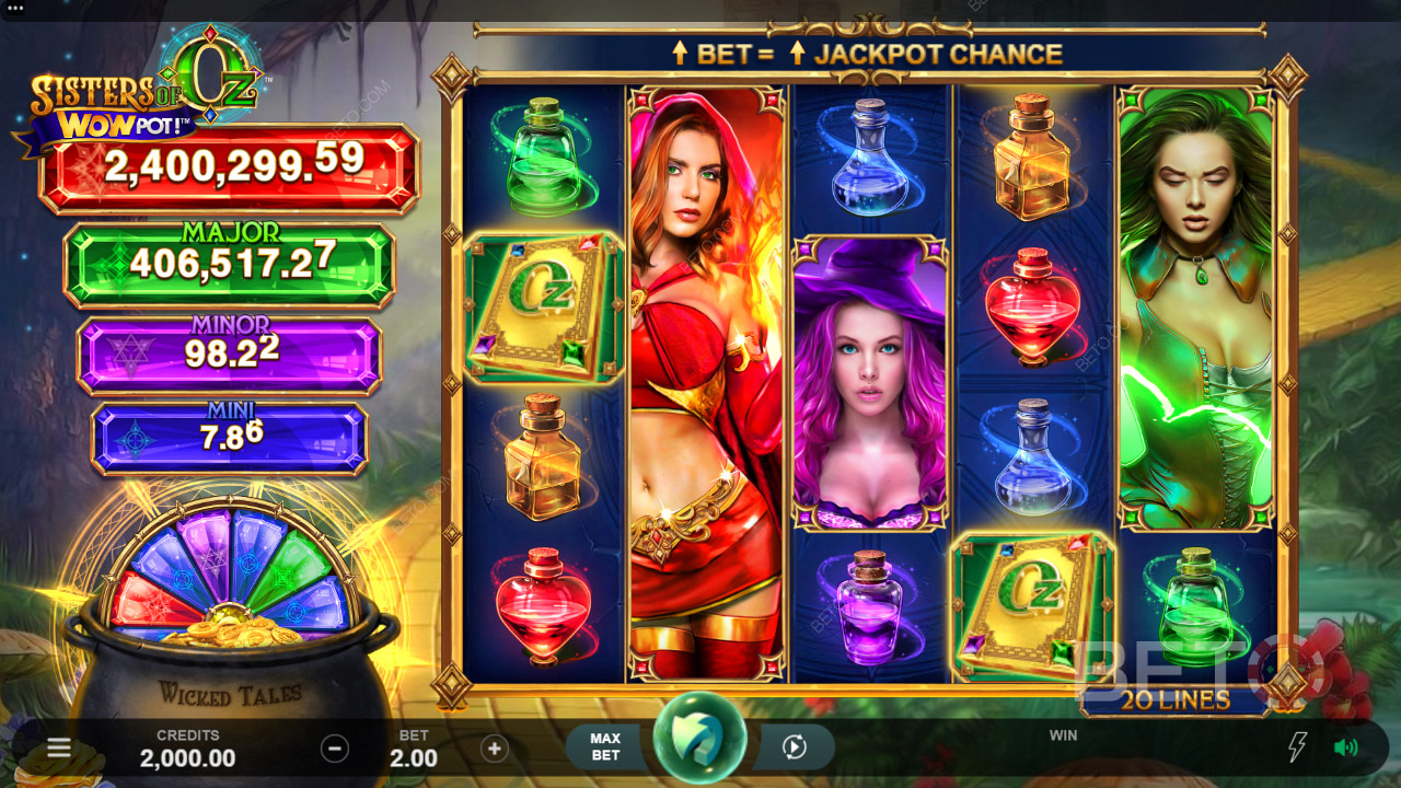 Sisters of OZ WowPot - discover the bewitching charm of 4 alluring sisters on 5 reels with 20 bet lines